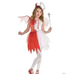 Halloween Kids' Angel & Devil Red/White Dress with Wings & Headband Girls Size M